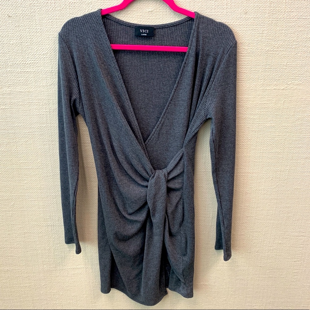 Gray ribbed wrap dress